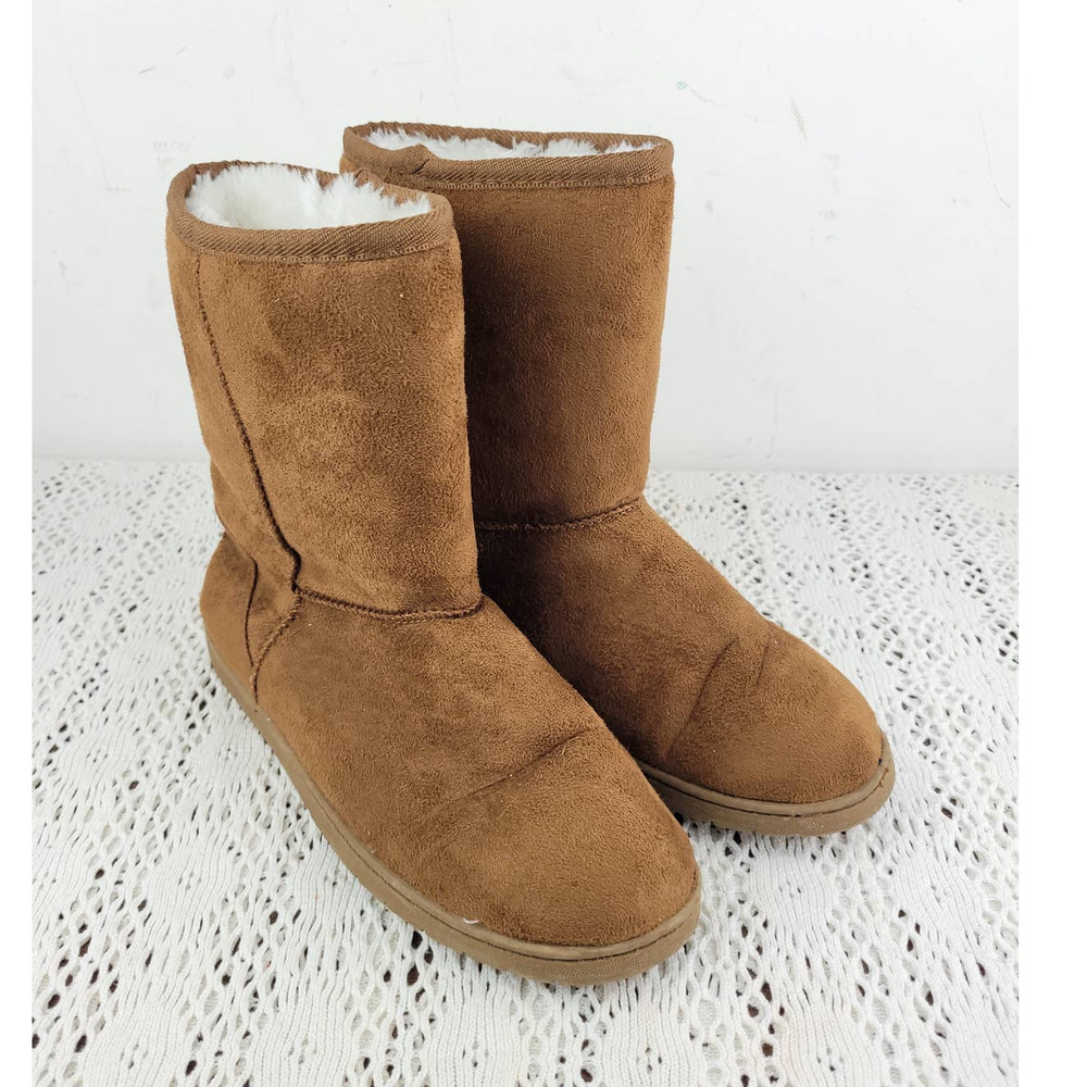 Dawgs Chestnut Brown Faux Fur Suede Fleece Lined Winter Booties Shoes Size 8